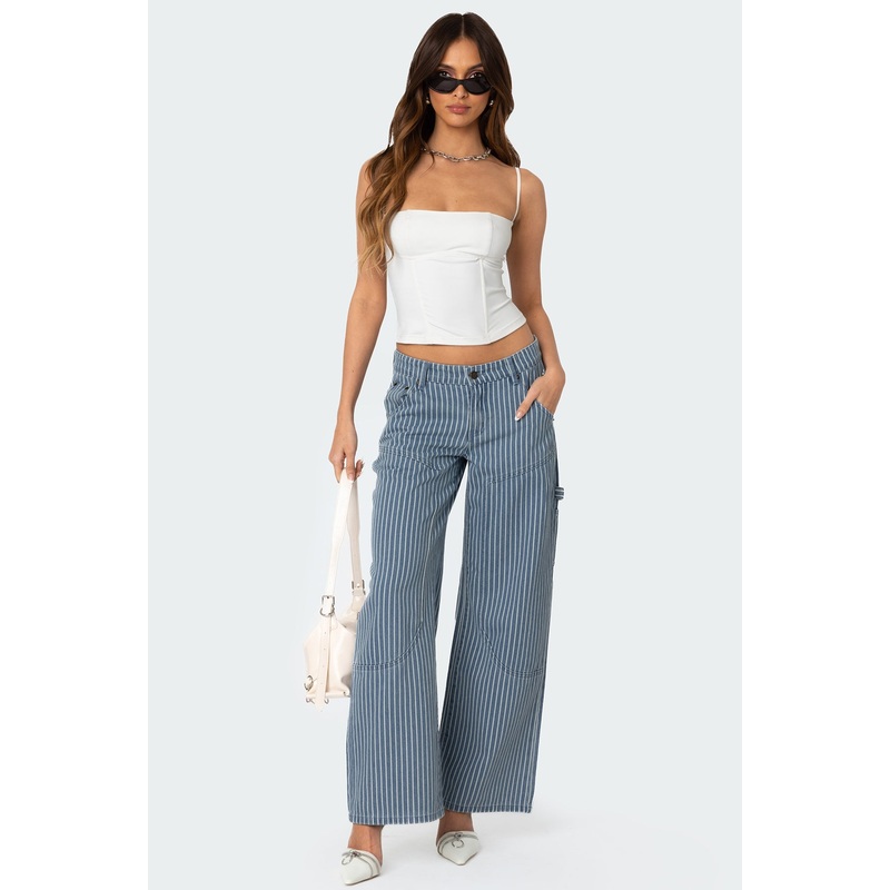 Striped Carpenter Jeans BLUE AND WHITE XS