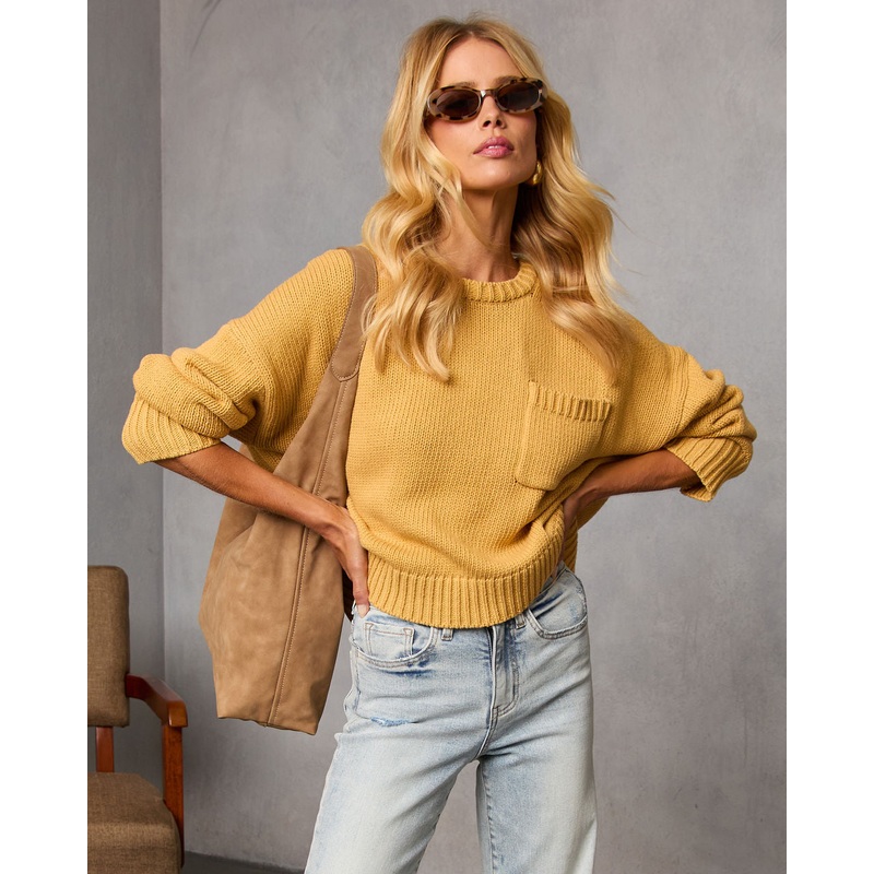 Bilos Relaxed Ribbed Knit Sweater Mustard XS