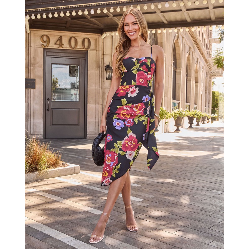 Lorette Wrap Midi Dress Black Floral XS