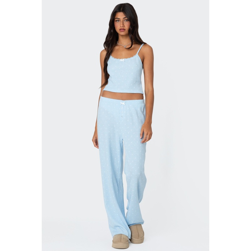 Petal Printed Waffle Pants LIGHT-BLUE XS