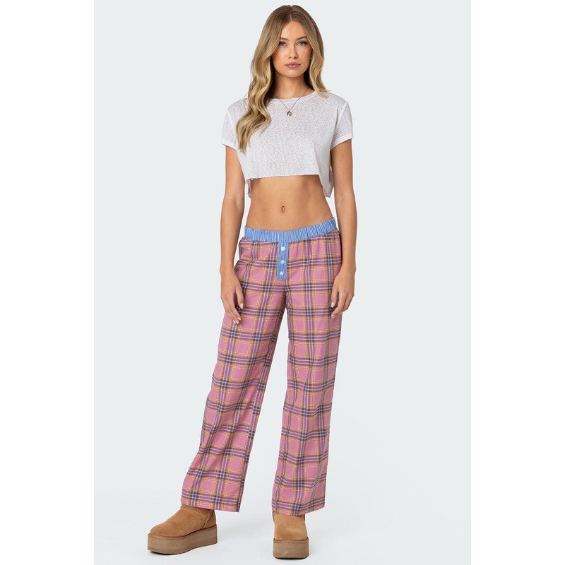 Plaid & Stripe Pants PINK XS