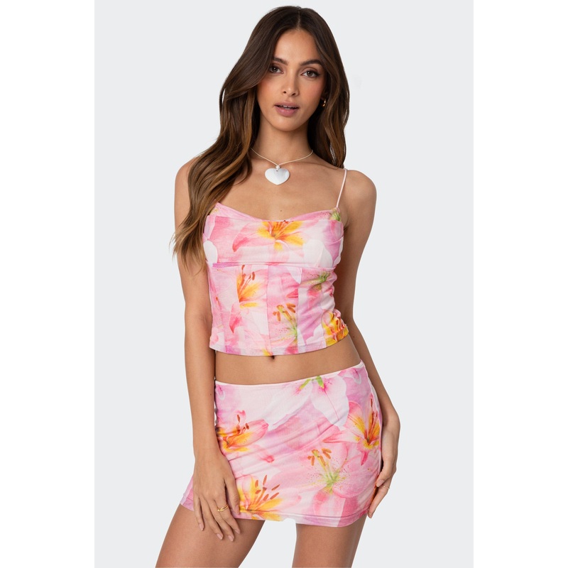 Stassi Cowl Neck Printed Corset PINK XS