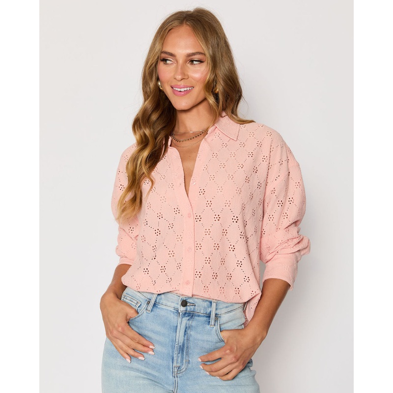 Amber Eyelet Button Down Top Peach XS