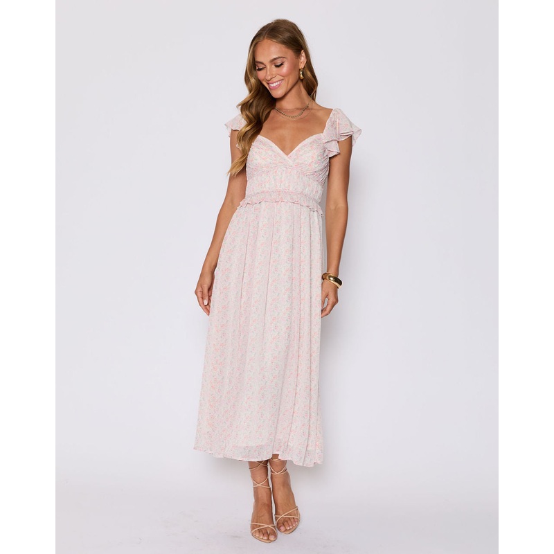 Enchanted Smocked Ruffle Floral Maxi Dress Blush/Multi Floral XS