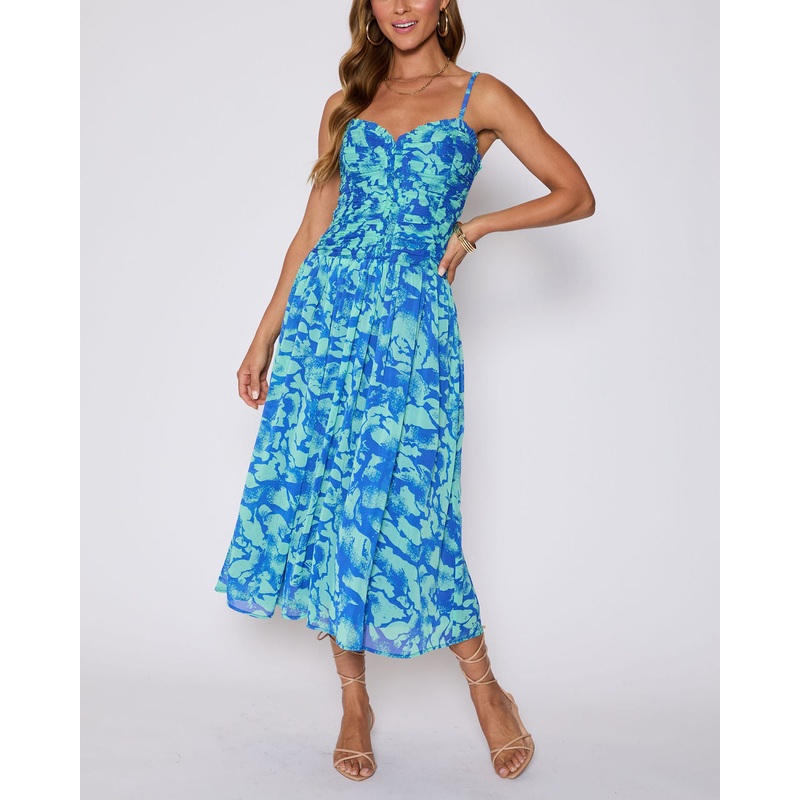 Esperanza Ruched Floral Maxi Dress Cobalt XS