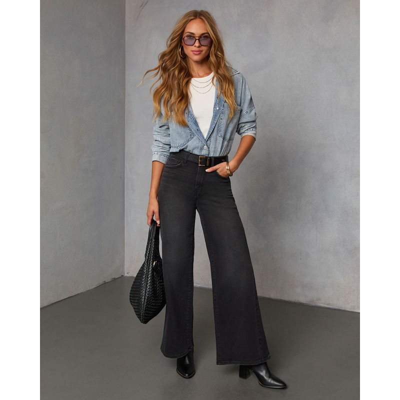 Sinoma Stretch High Rise Wide Leg Jeans Black Wash 24