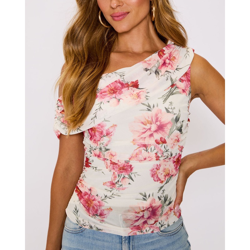 Aurora Floral Asymmetrical Tank Cream/Red Floral XS