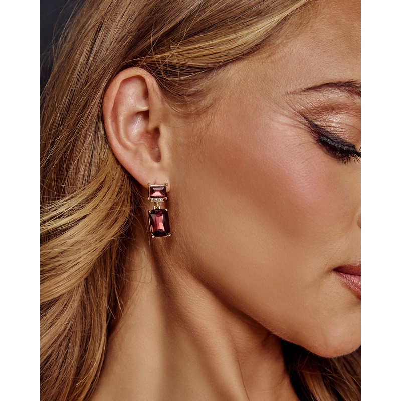 Autumn Glow Gemstone Drop Earrings Burgundy O/S