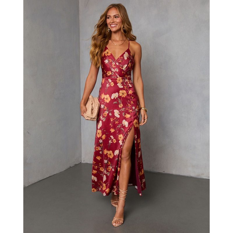 Cider Dreams Printed Maxi Dress Wine Floral XS