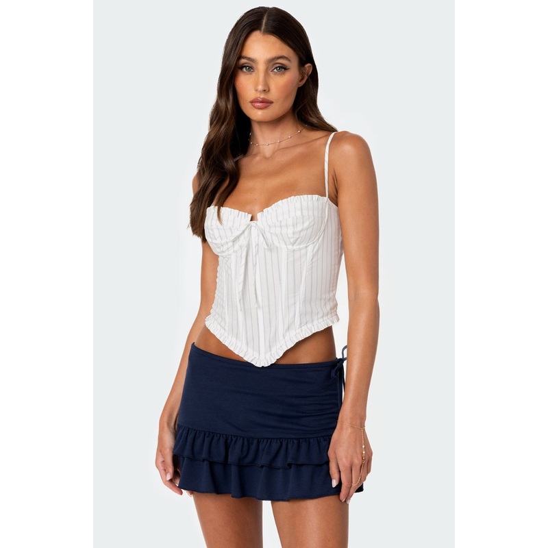 Greca Striped Poplin Corset WHITE AND BLUE XS