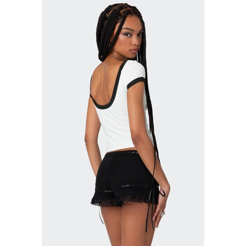 Low Back Contrast T Shirt BLACK AND WHITE XS