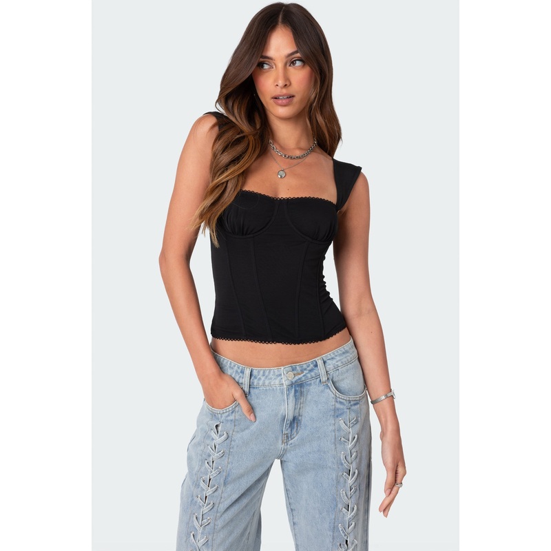 Marcella Wide Strap Mesh Corset BLACK XS