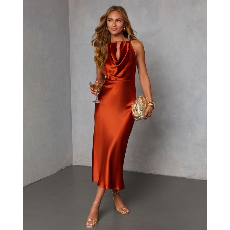 Marves Cowl Satin Maxi Dress Bronze XS