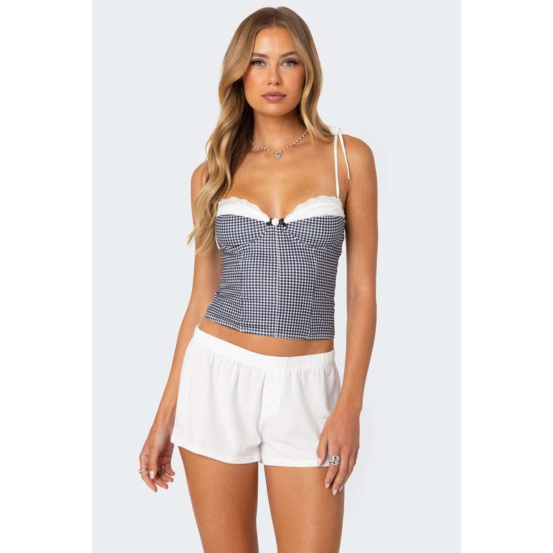 Peekaboo Lacey Gingham Corset BLACK AND WHITE XS