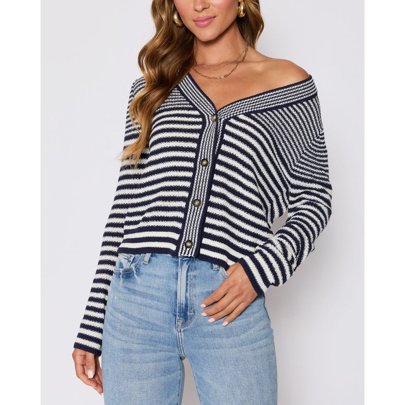 Cape Cod Striped Cardigan NAVY STRIPED XS