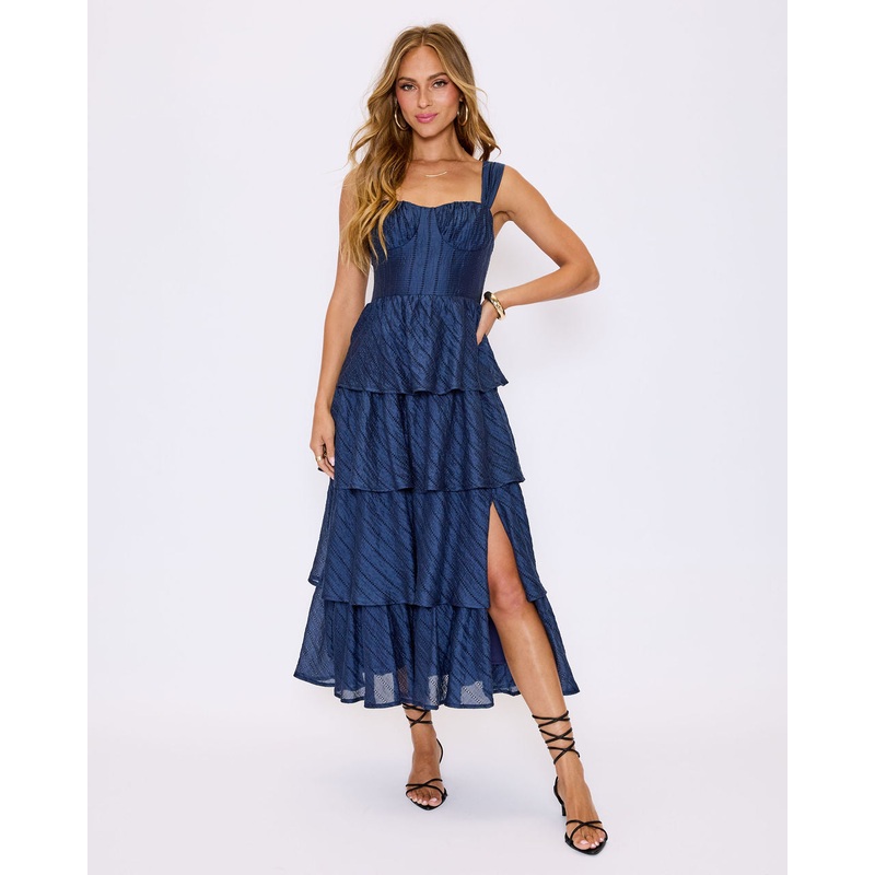 Celeste Tiered Midi Dress Navy XS