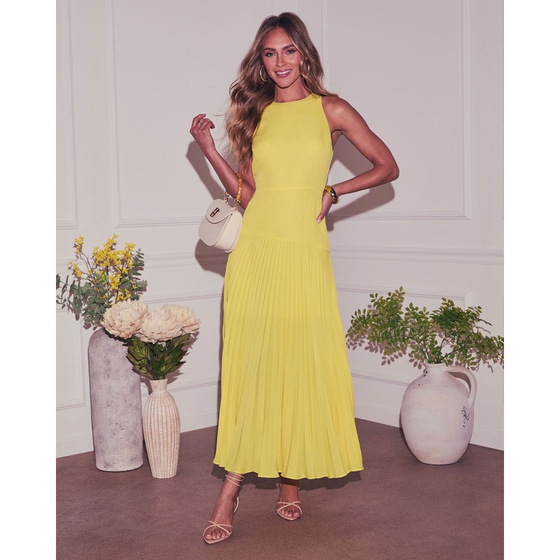 Coriene Pleated Maxi Dress Yellow XS