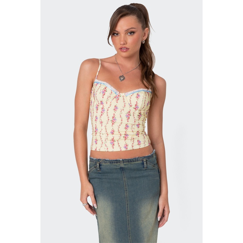 Indira Printed Cupped Lace Up Corset YELLOW XS