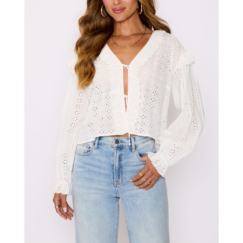 Mabel Ruffle Tie Front Blouse Cream XS