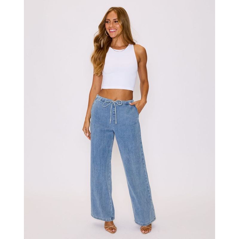 Sarah Drawstring Jeans Light Wash XS