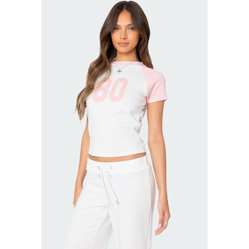 80’S Raglan T Shirt WHITE AND PINK XS