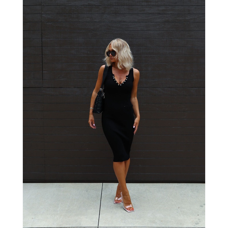 Ashlee Sleeveless Button Front Midi Dress Black S