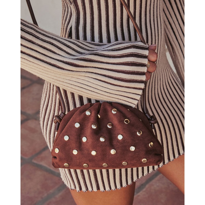 Crisetta Suede Studded Crossbody Bag Brown O/S