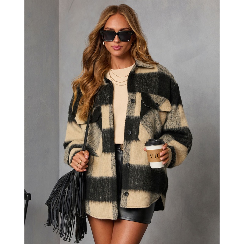 Fading Hour Heavyweight Brushed Plaid Jacket Black XS