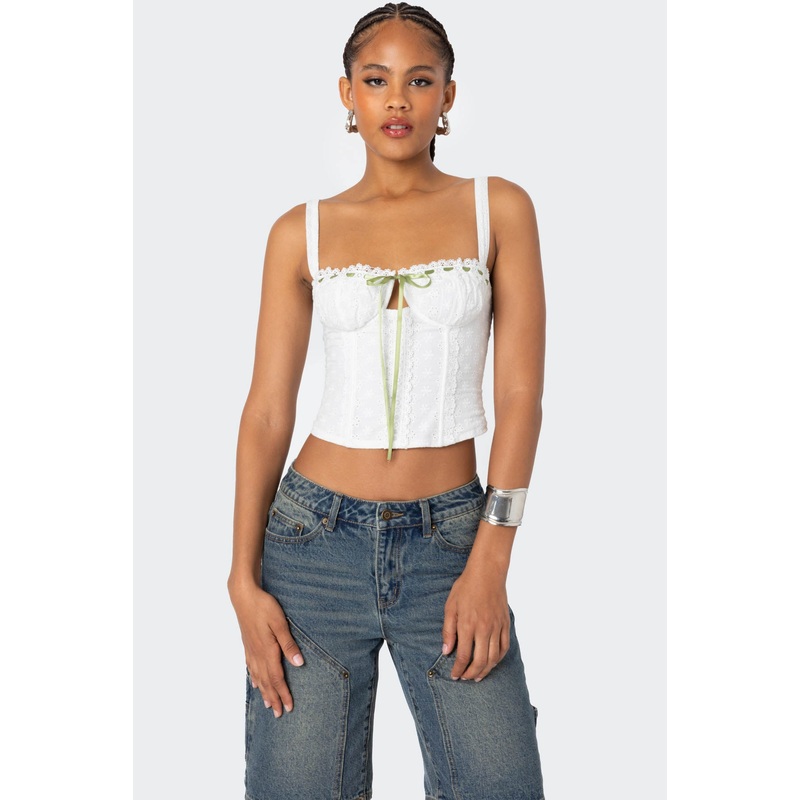 Garden Girl Ribbon Eyelet Corset WHITE XS