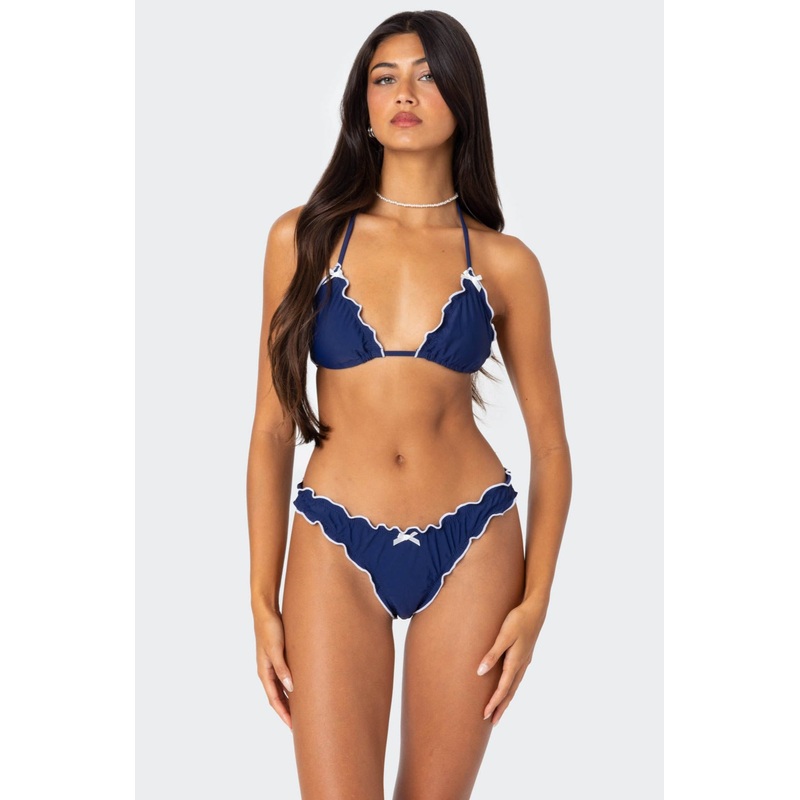 Golden Ruffle Edge Triangle Bikini Top NAVY XS