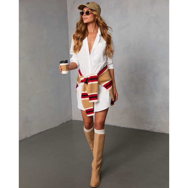 Harmony Cotton Button Down Shirt Dress White XS