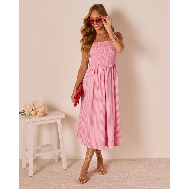 Heartland Haze Pinstripe Maxi Dress Pink Stripe XS