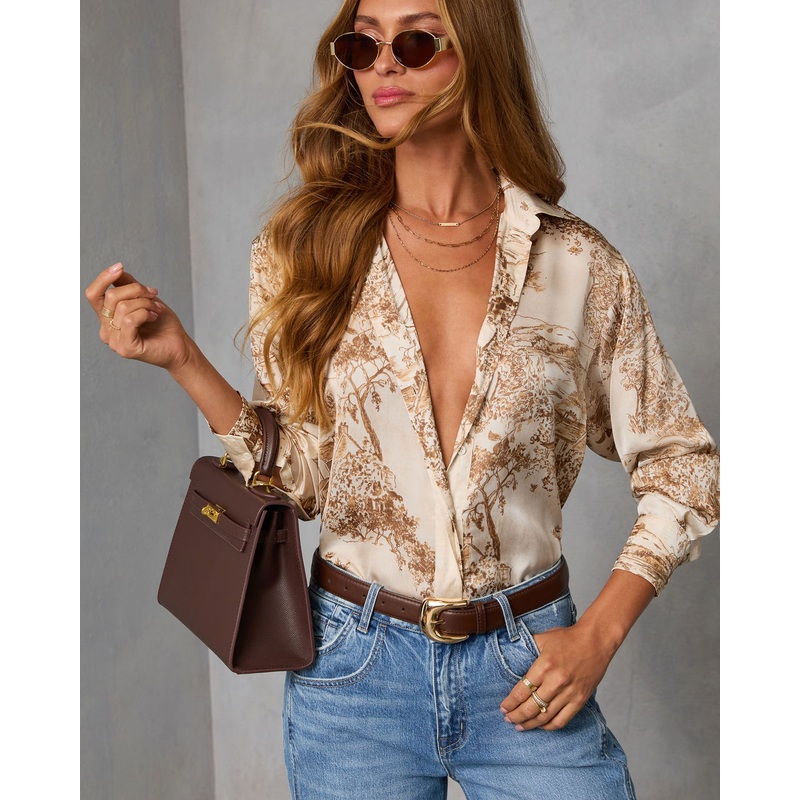 Kendie Satin Novelty Top Cream XS