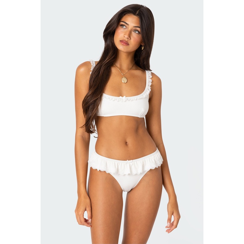 Lacey Ruffled Bikini Top WHITE XS