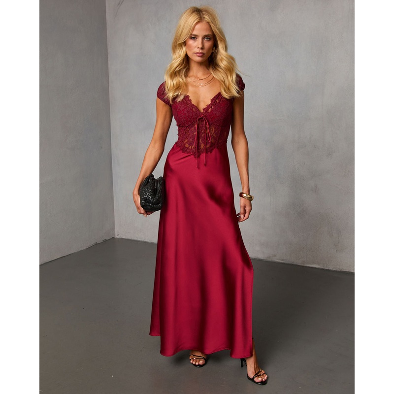 Sable Hour Lace Satin Maxi Dress Black XS