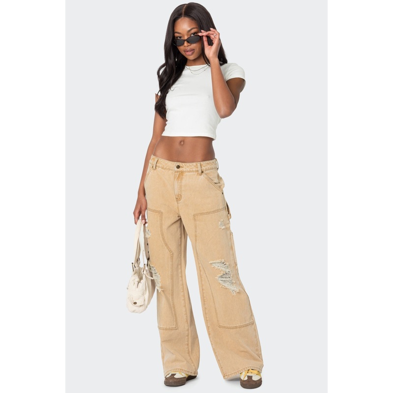 Alibi Distressed Carpenter Jeans BEIGE XS