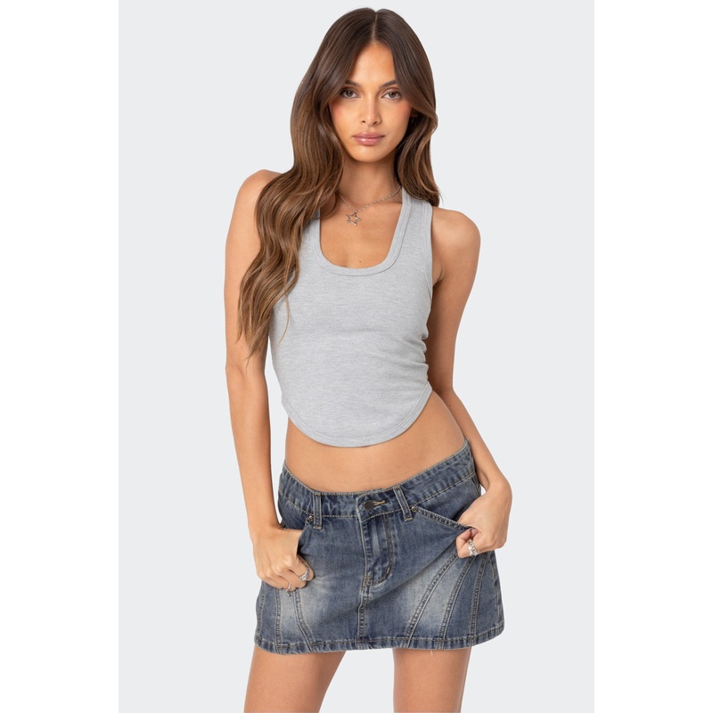 Dipped Racer Back Tank Top LIGHT GRAY MELANGE XS