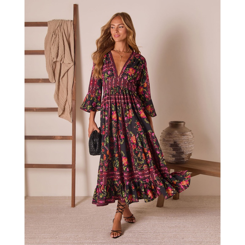 Echo Wild Printed Midi Dress Black Multi XS