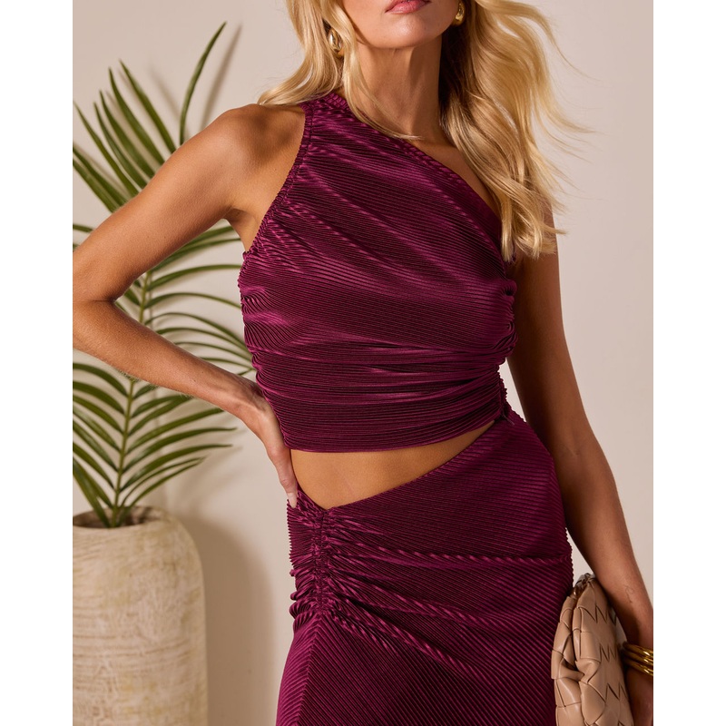 Palmaria Pleated Halter Top Maroon XS