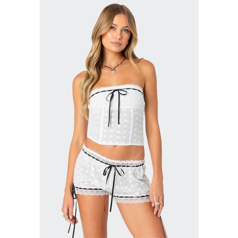 Ribbon Eyelet Corset WHITE XS