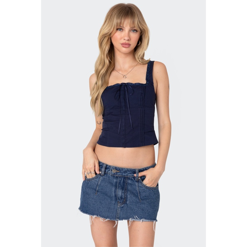 Square Neck Poplin Corset NAVY XS