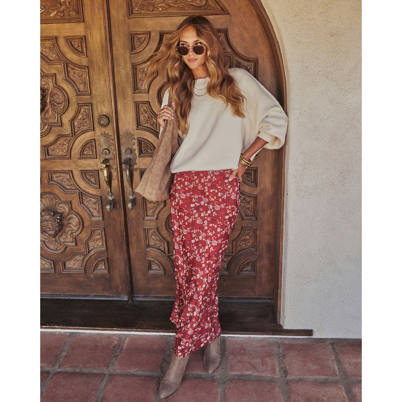 Warm Fade Printed Maxi Skirt Red Multi XS