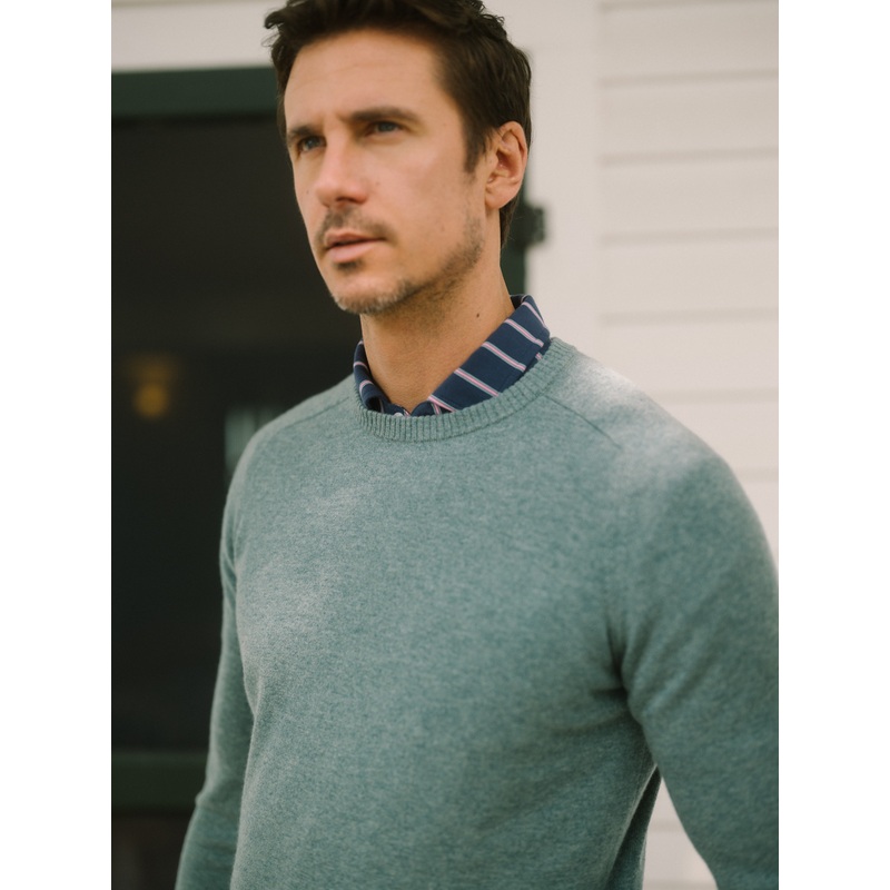 007 CASHMERE CREWNECK SEAGREEN HEATHER SML