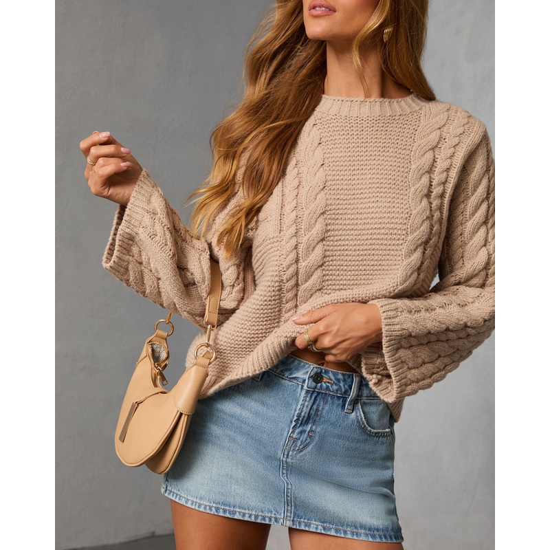 Acorn Trail Cable Knit Sweater Taupe XS
