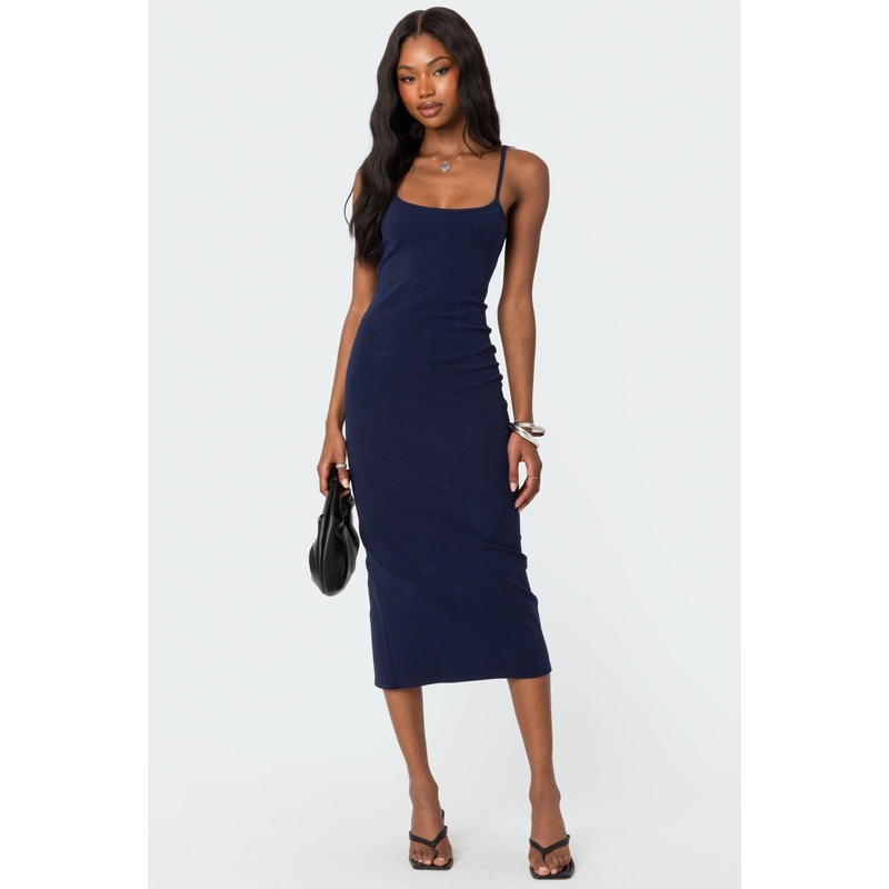 Air Back Slitted Midi Dress NAVY XS