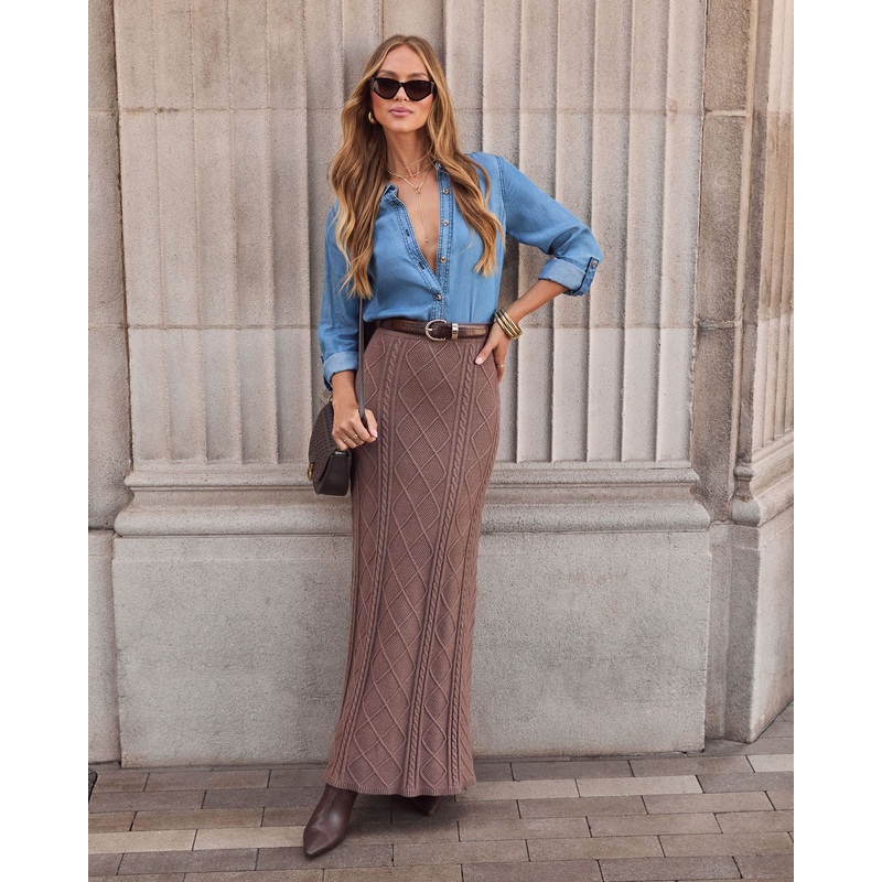 Amberlee Cable Knit Maxi Skirt Mocha XS