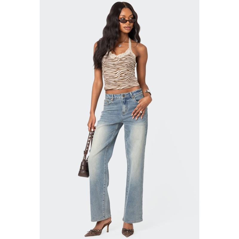 Amia High Rise Straight Leg Jeans BLUE WASHED XS