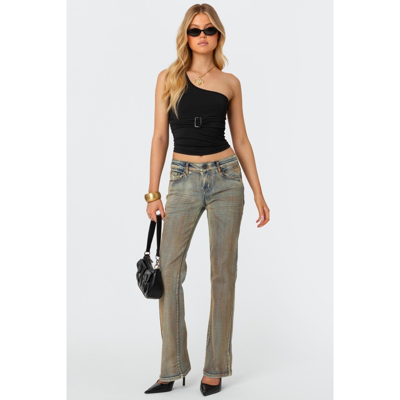 Boot Cut Low Rise Mud Washed Jeans BLUE VINTAGE WASHED XS