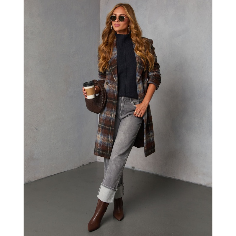 Devora Plaid Double Breasted Coat Brown Multi XS