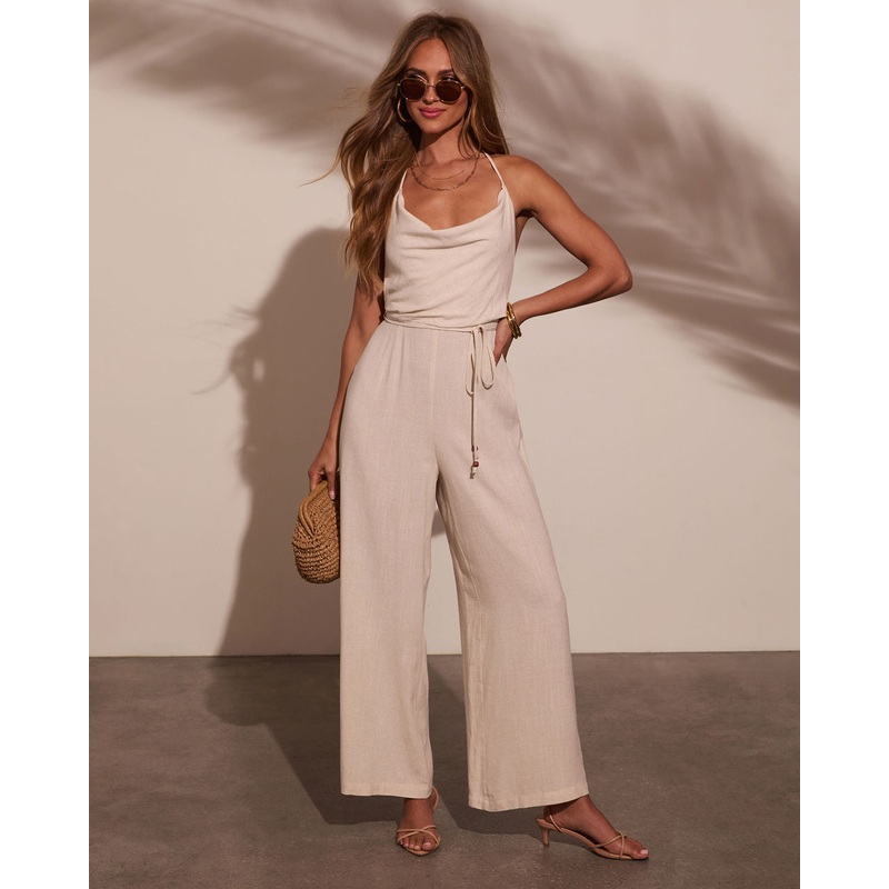 Keilan Cowl Neck Jumpsuit Oatmeal S